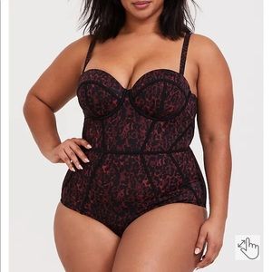 Burgundy red leopard print one piece w/ underwire